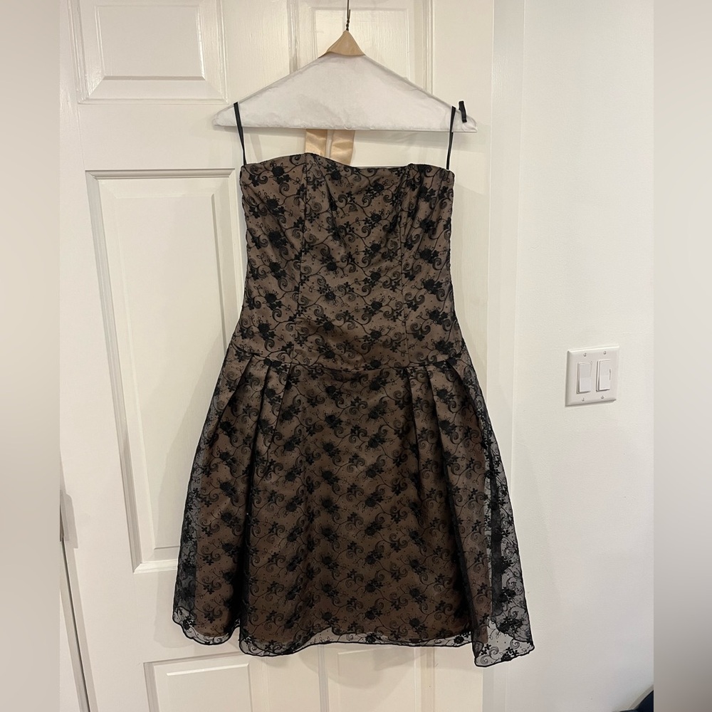 Vintage Jessica McClintock Strapless Black and Brown Dress